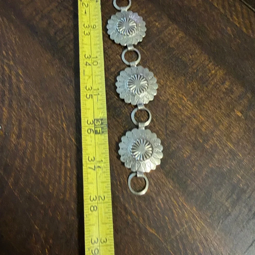 Southwestern Silver Concho Chain Belt Floral Etched‎ Adjustable Boho OS Western